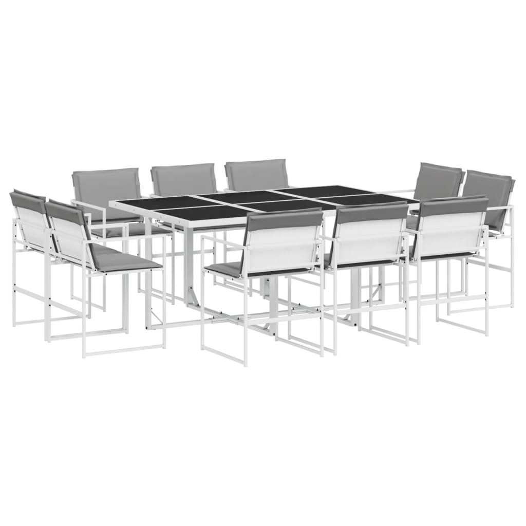 Set da Pranzo da Giardino 11 pz con Cuscini Bianco in Textilene 3295094