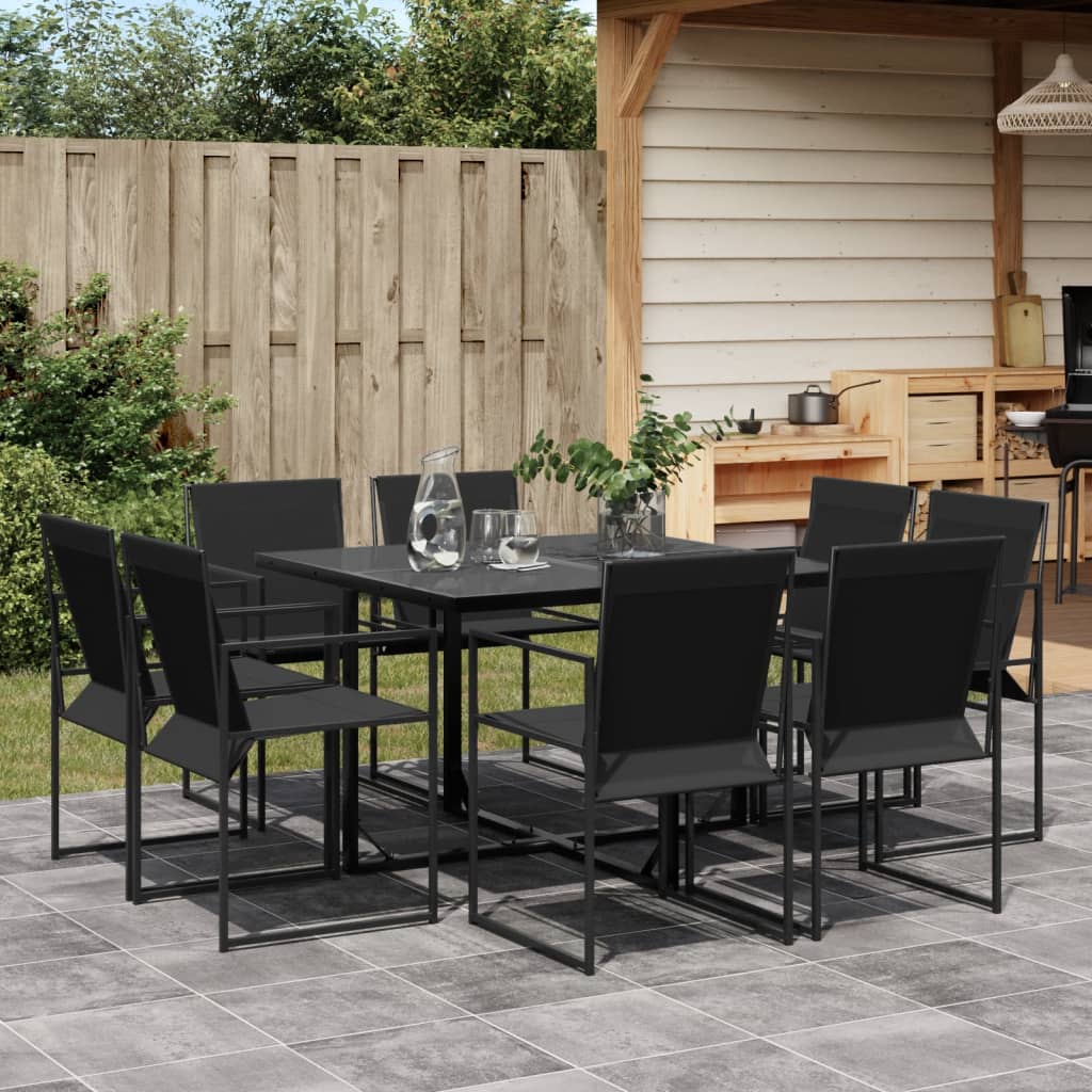 Set da Pranzo da Giardino 9 pz Nero in Textilene 3295123