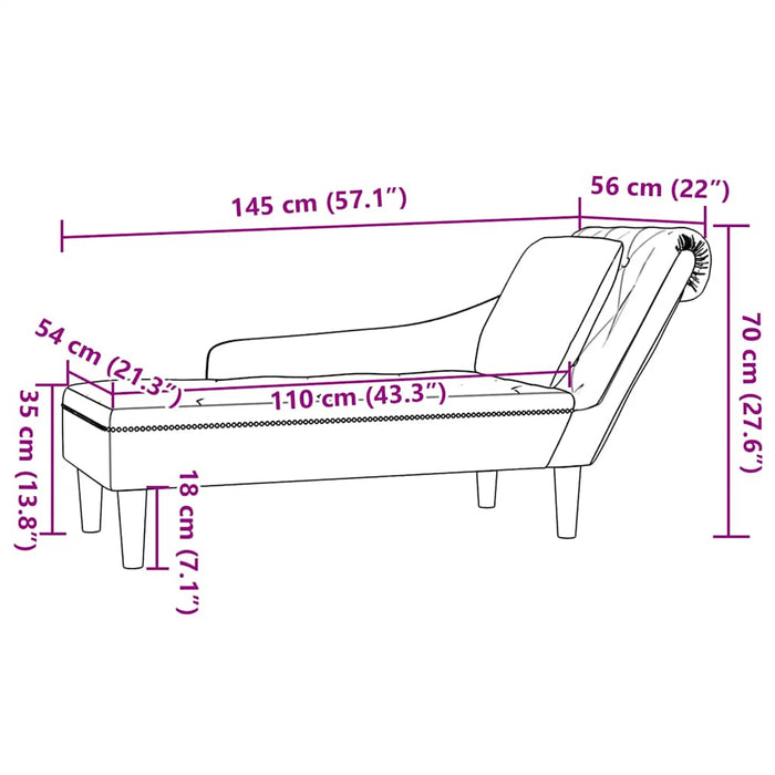 vidaXL Sdraio con Cuscino e Bracciolo Destro in Velluto Nero