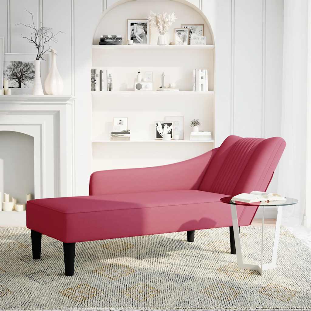 vidaXL Sdraio con Bracciolo Destro in Velluto Rosso Vino