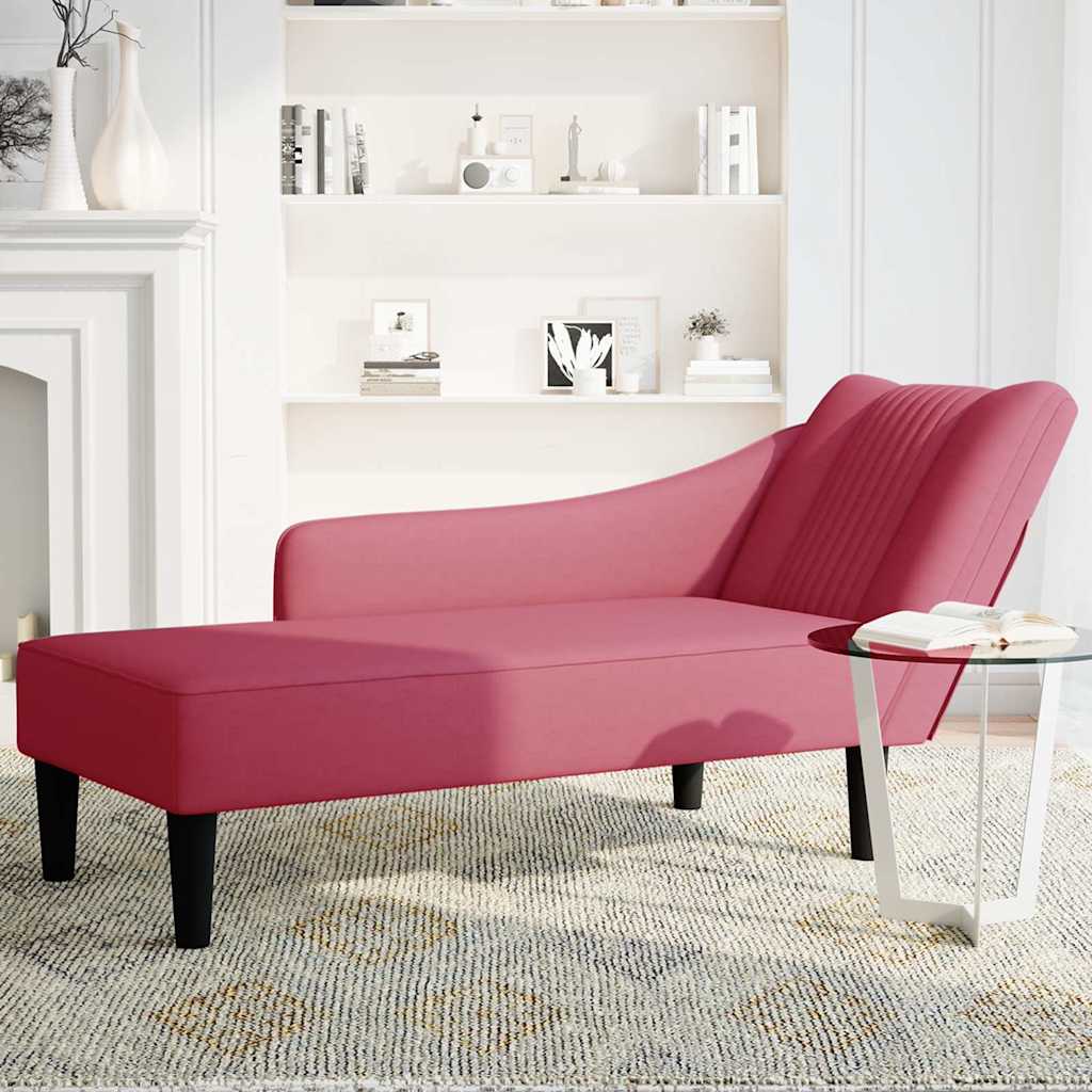vidaXL Sdraio con Bracciolo Destro in Velluto Rosso Vino