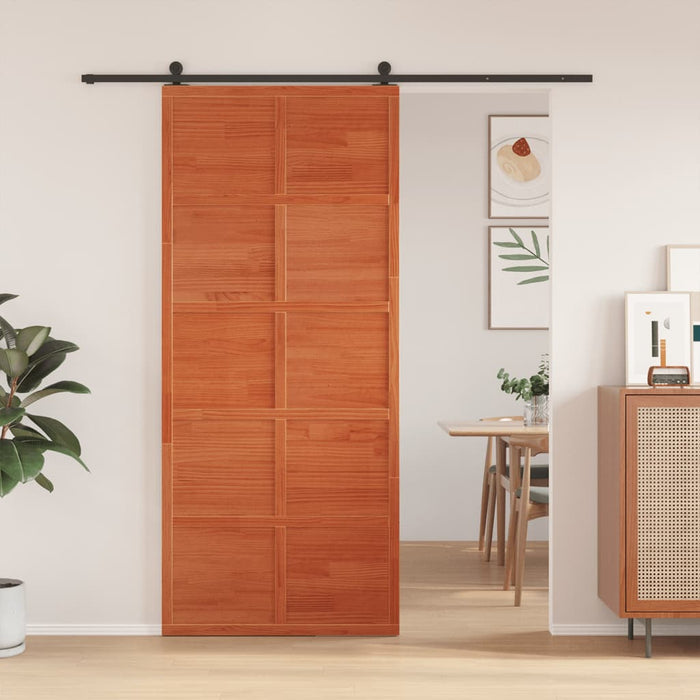 Porta del Granaio Marrone 90x208 cm in Legno Massello di Pino 850643