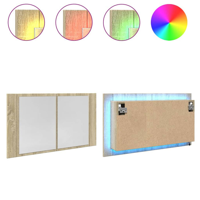 Mobile Specchio LED Rovere Sonoma 80x12x45 cm Legno Multistrato 849642