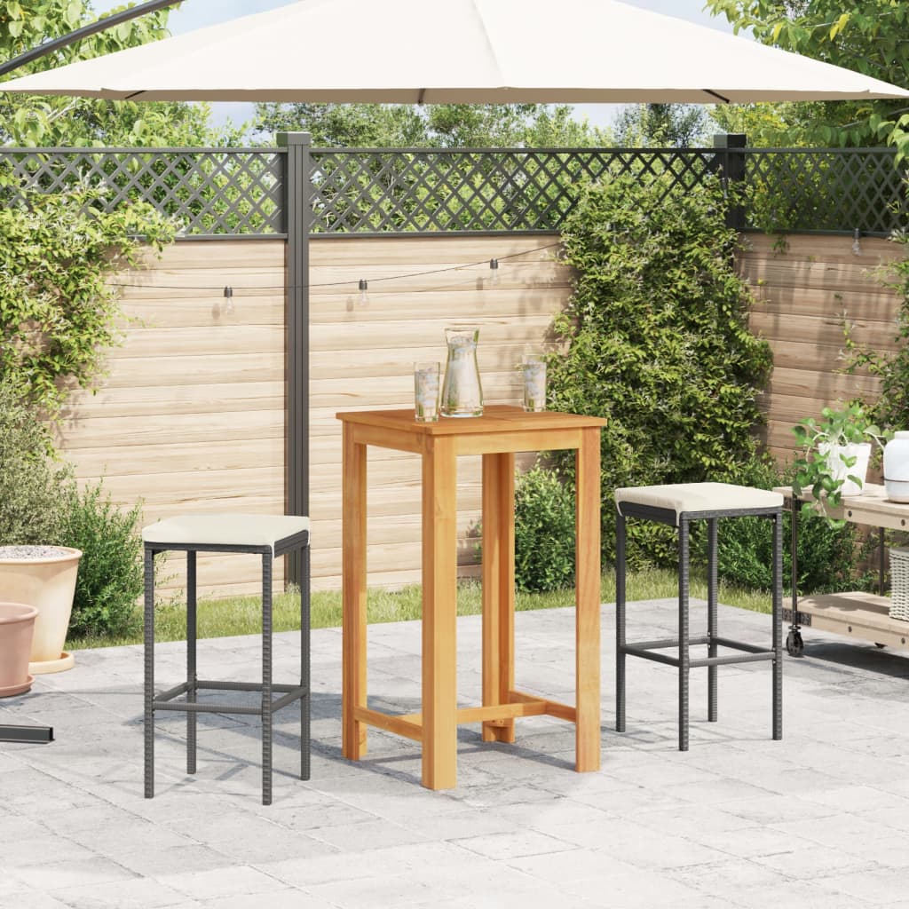 vidaXL Set Bar da Giardino 3 pz Nero in Legno Acacia e Polyrattan