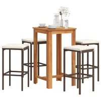 Set Bar Giardino 5pz Marrone Legno Massello Acacia e Polyrattan 3295269