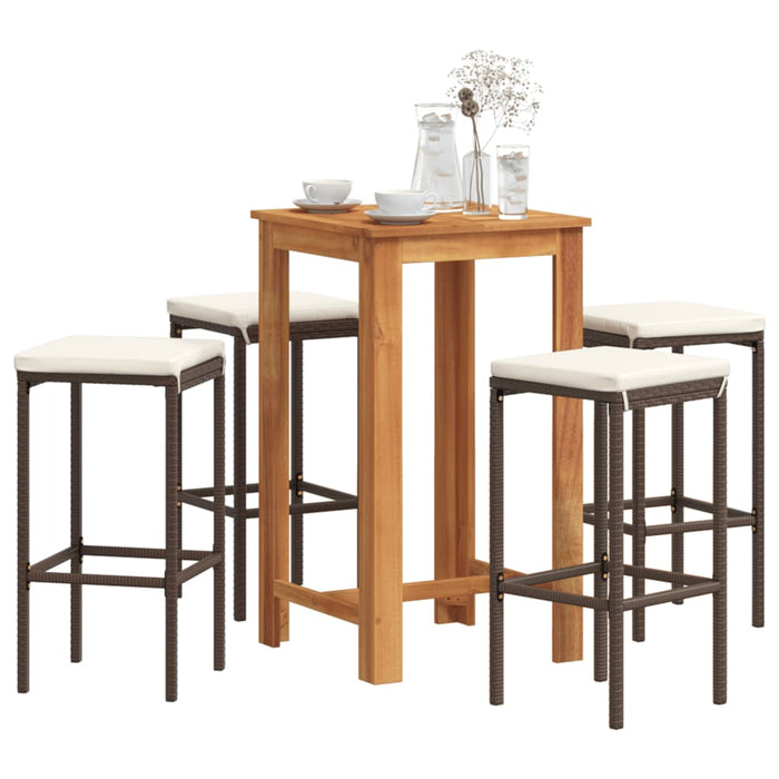 Set Bar Giardino 5pz Marrone Legno Massello Acacia e Polyrattan 3295269