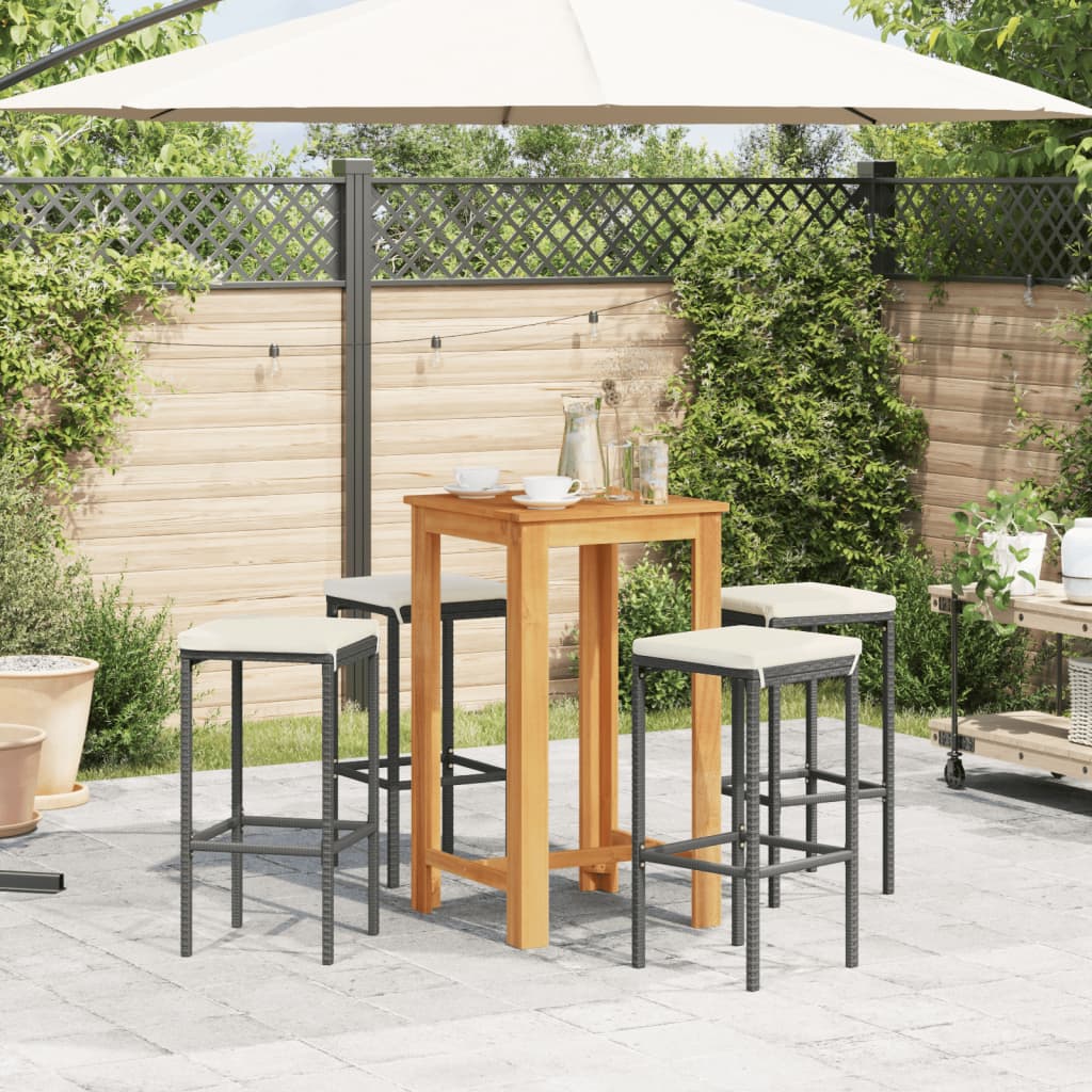 Set Bar da Giardino 5 pz Nero in Legno Acacia e Polyrattan 3295270