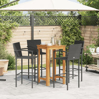 Set Bar da Giardino 5 pz Nero in Legno Acacia e Polyrattan 3295276