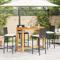 vidaXL Set Bar da Giardino 5 pz Nero in Legno Acacia e Polyrattan