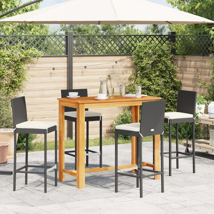 vidaXL Set Bar da Giardino 5 pz Nero in Legno Acacia e Polyrattan
