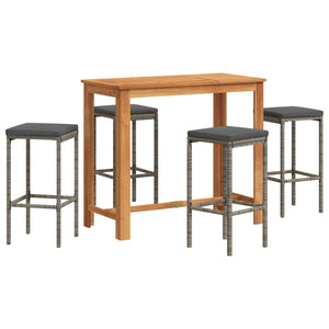 Set Bar Giardino 5pz Grigio Legno Massello Acacia e Polyrattan 3295284