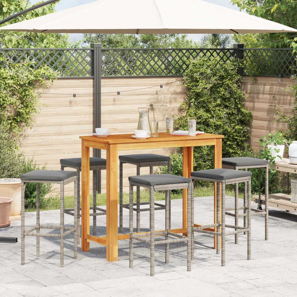 Set Bar da Giardino 7 pz Grigio in Legno Acacia e Polyrattan 3295287
