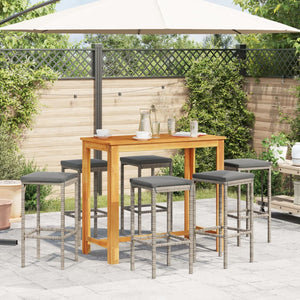 Set Bar da Giardino 7 pz Grigio in Legno Acacia e Polyrattan 3295287