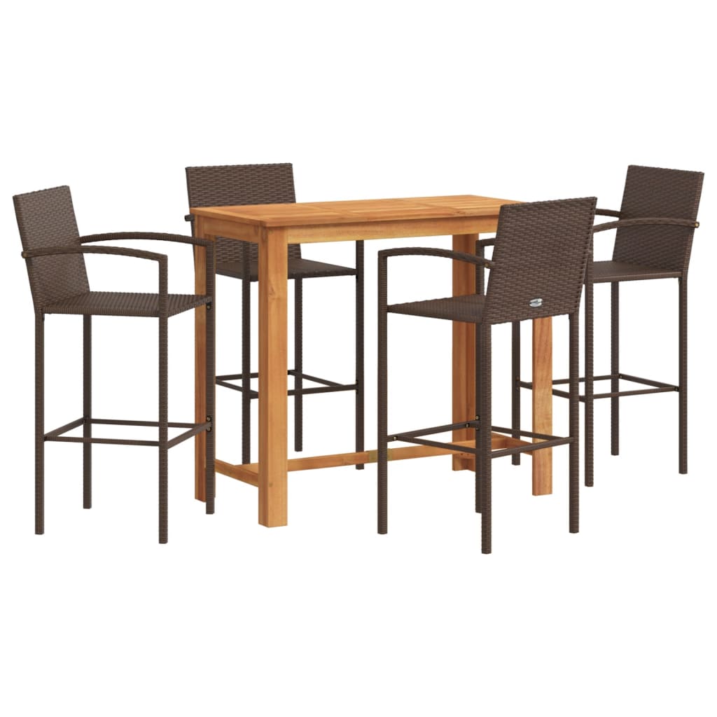 Set Bar Giardino 5pz Marrone Legno Massello Acacia e Polyrattan 3295288
