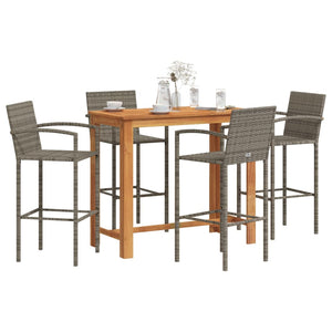 Set Bar Giardino 5pz Grigio Legno Massello Acacia e Polyrattan 3295290