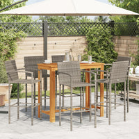 Set Bar da Giardino 7 pz Grigio in Legno Acacia e Polyrattan