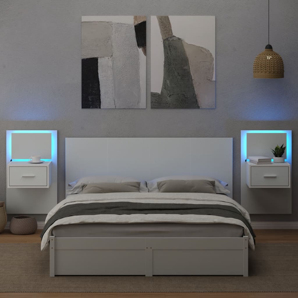 Testiera per Letto con Comodini Bianco 160 cm Legno Multistrato 3295338