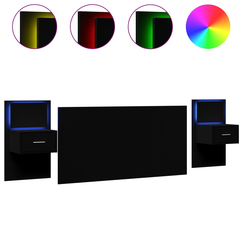 Testiera per Letto con Comodini Nero 160 cm Legno Multistrato 3295339