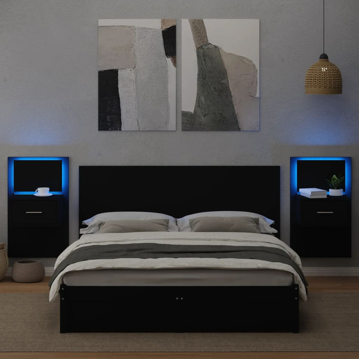 Testiera per Letto con Comodini Nero 160 cm Legno Multistrato 3295339