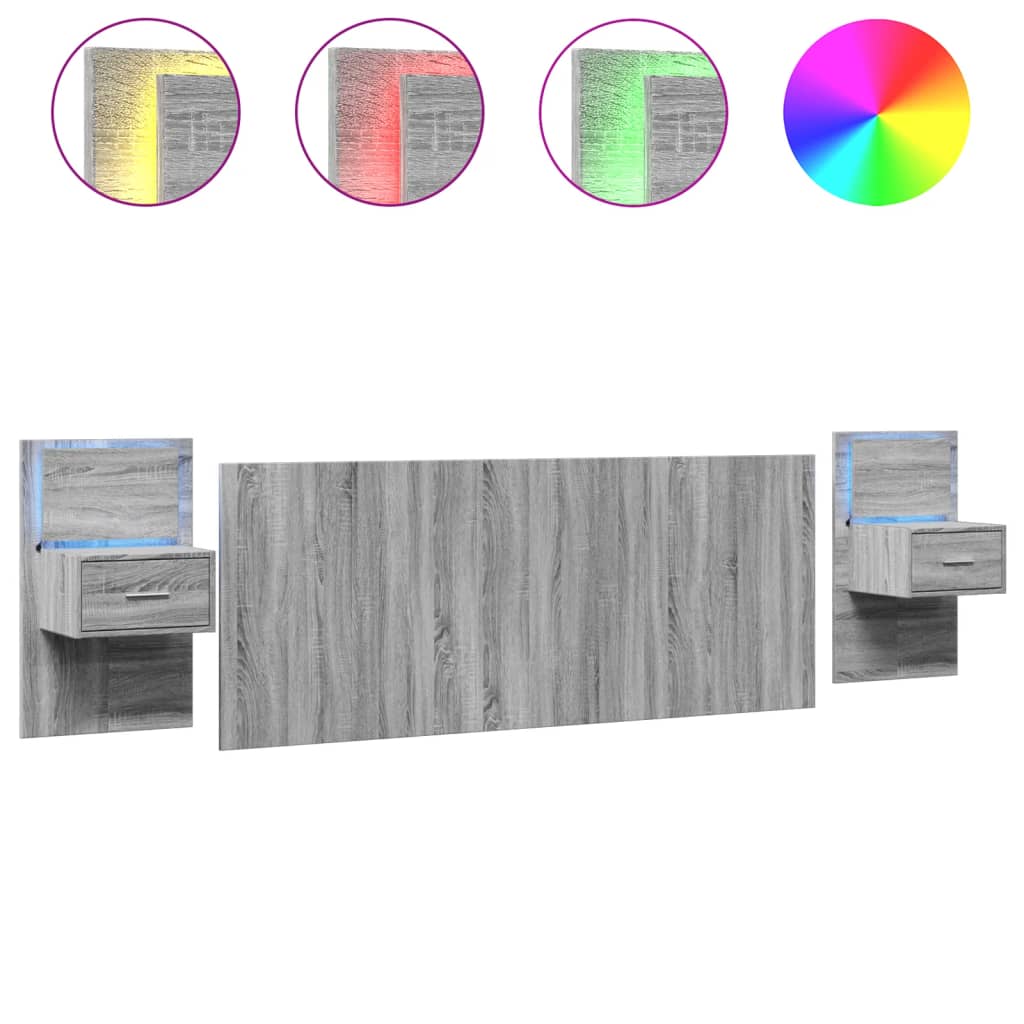 Testiera Letto con Comodini Grigio Sonoma 200 cm in Multistrato 3295350