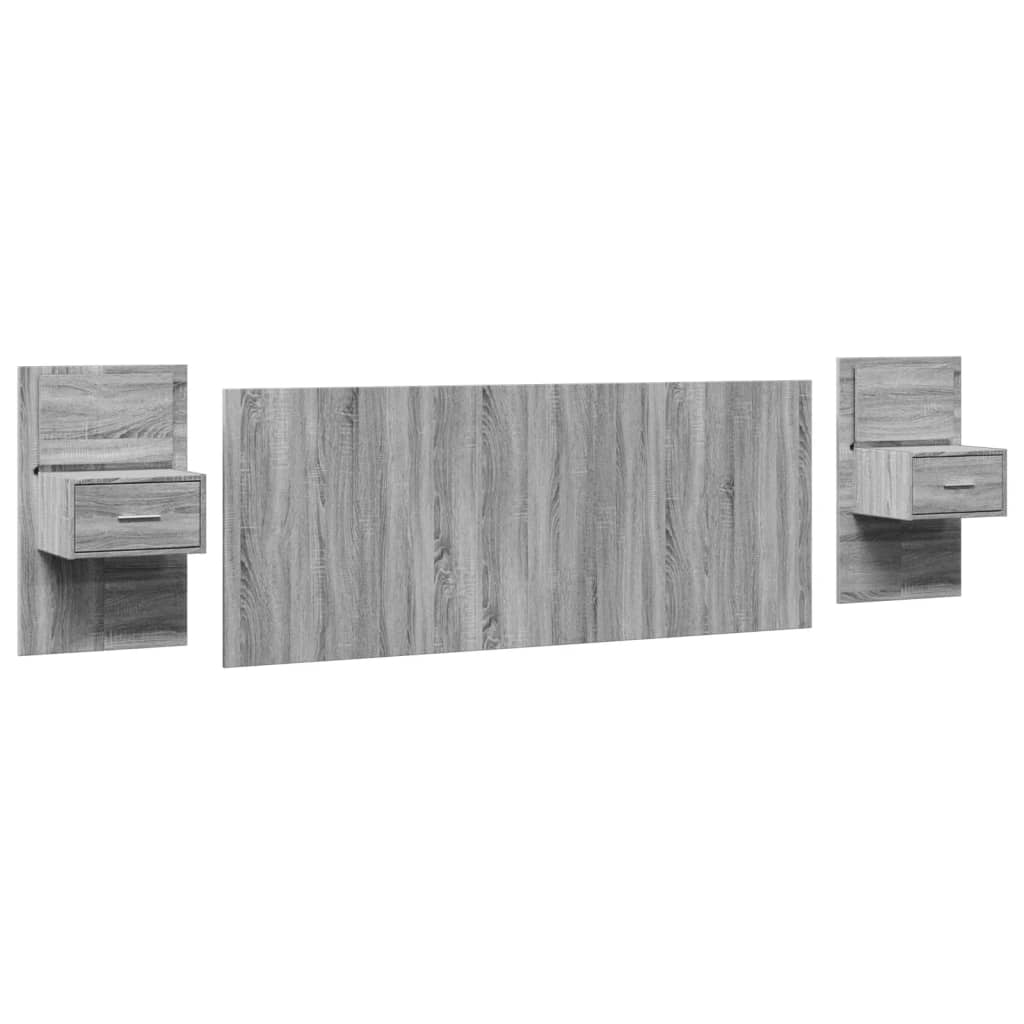 Testiera Letto con Comodini Grigio Sonoma 200 cm in Multistrato 3295350