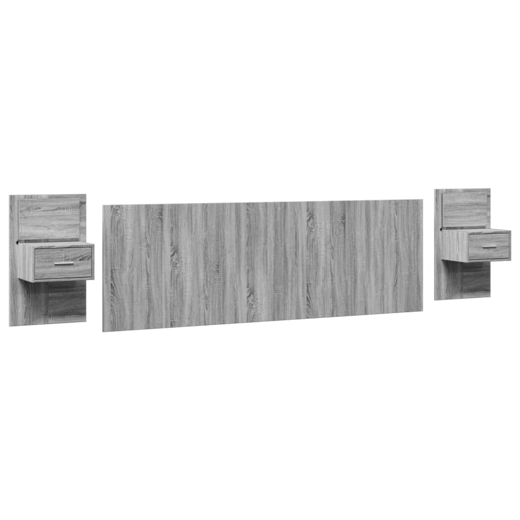 Testiera Letto con Comodini Grigio Sonoma 240 cm in Multistrato 3295357