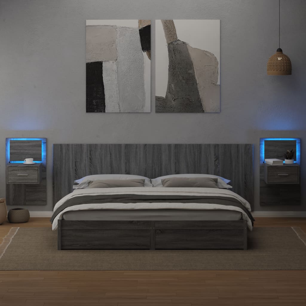 Testiera Letto con Comodini Grigio Sonoma 240 cm in Multistrato 3295357