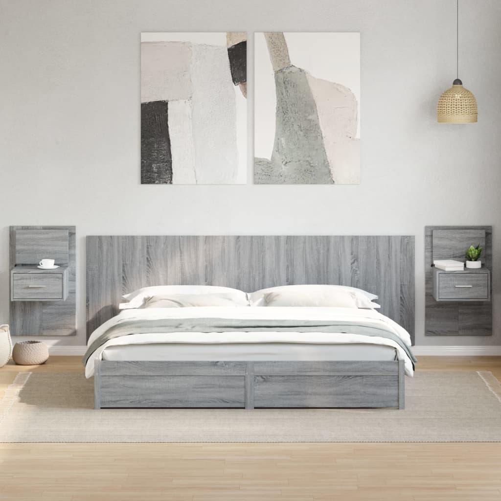 Testiera Letto con Comodini Grigio Sonoma 240 cm in Multistrato 3295357