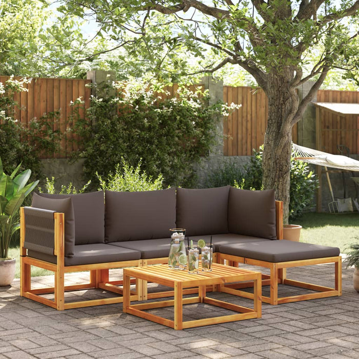 vidaXL Set di divani da giardino 5 pezzi con cuscini in legno di acacia e corda