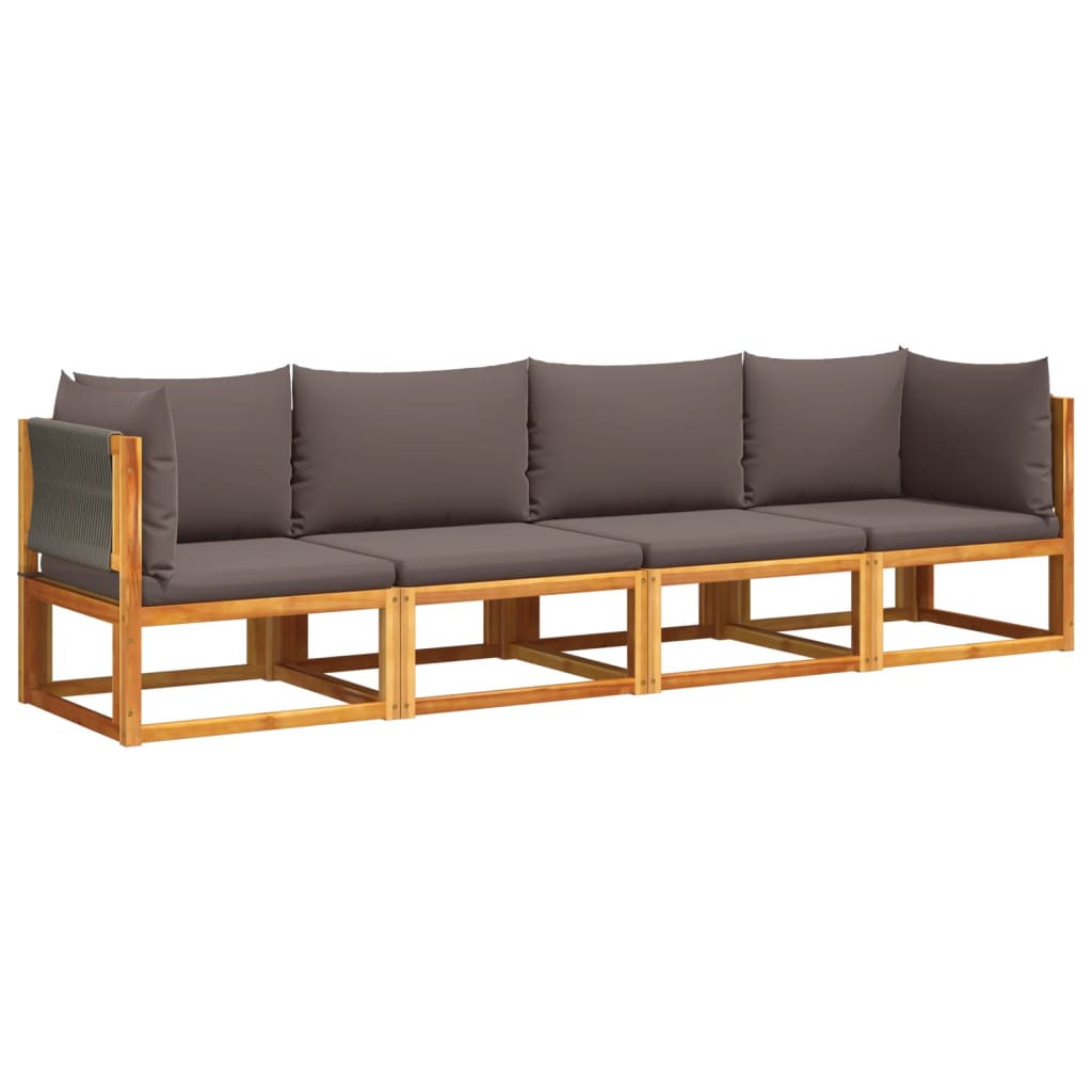 vidaXL Set di divani da giardino 4 pezzi con cuscini in legno di acacia e corda