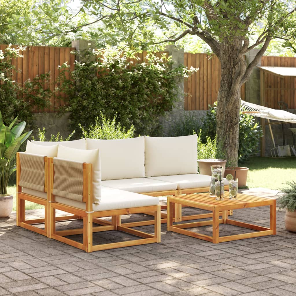 vidaXL Set di divani da giardino 5 pezzi con cuscini in legno di acacia e corda