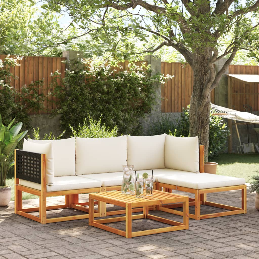 vidaXL Set di divani da giardino 5 pezzi con cuscini in legno di acacia e rattan