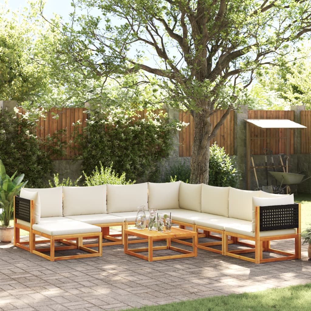 vidaXL Set di divani da giardino 9 pezzi con cuscini in legno di acacia e rattan