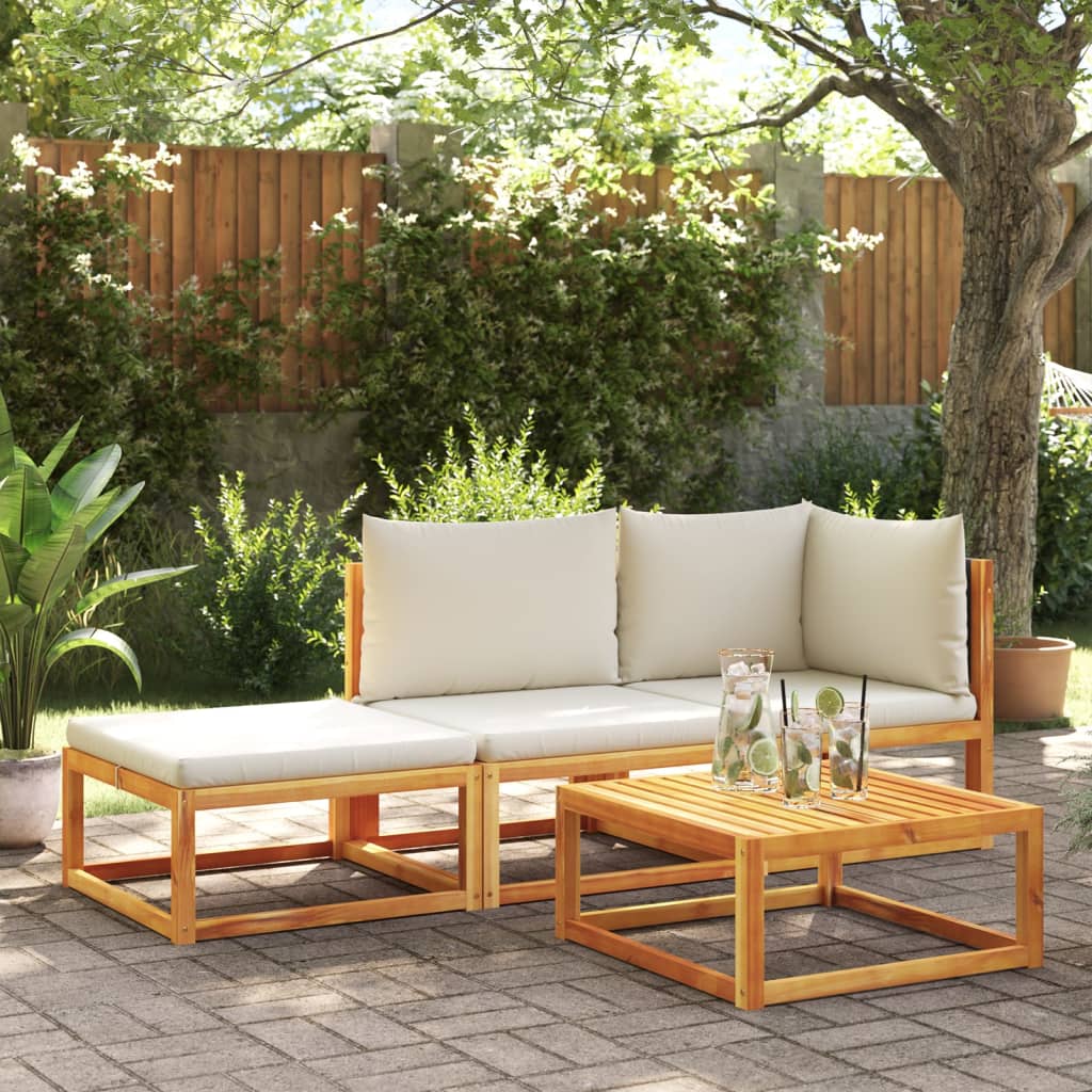 vidaXL Set di divani da giardino 3 pezzi con cuscini in legno di acacia e rattan