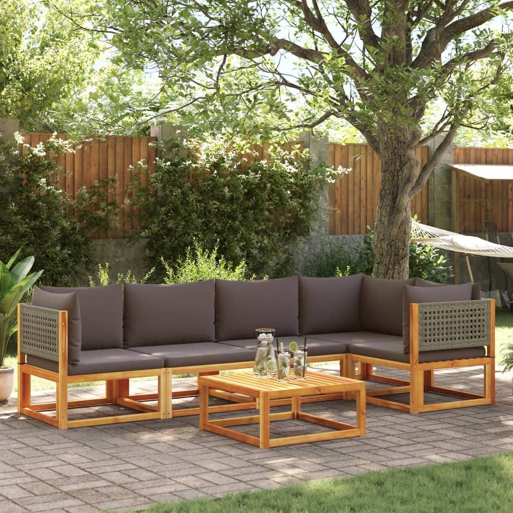 vidaXL Set di divani da giardino 6 pezzi con cuscini in legno di acacia e rattan