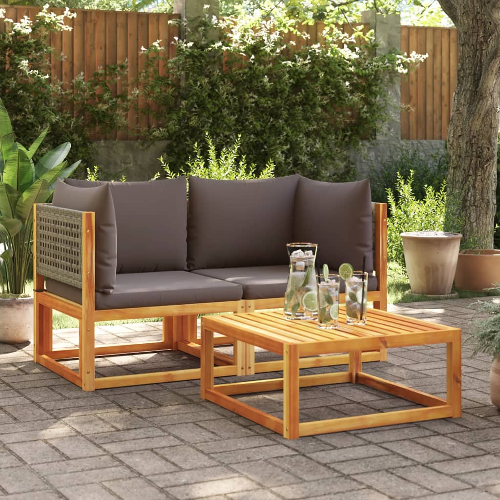 vidaXL Divani da Giardino Angolari con Cuscini 2 pz in Legno di Acacia e Rattan