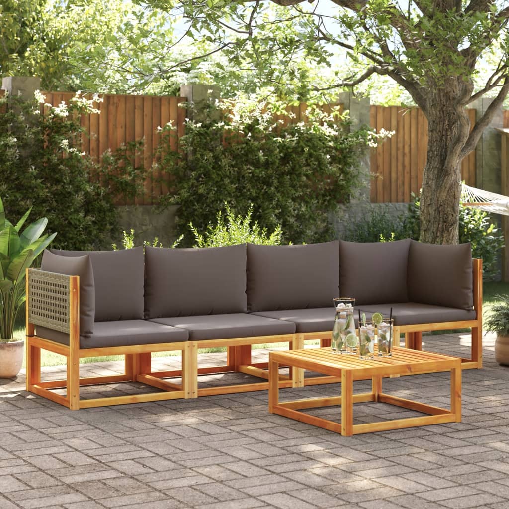 vidaXL Set di divani da giardino 4 pezzi con cuscini in legno di acacia e rattan