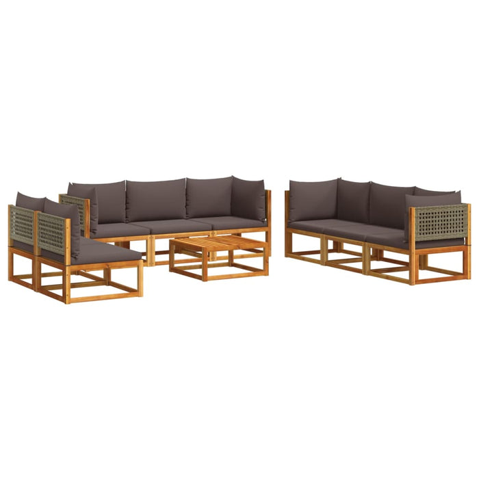 vidaXL Set di divani da giardino 9 pezzi con cuscini in legno di acacia e rattan