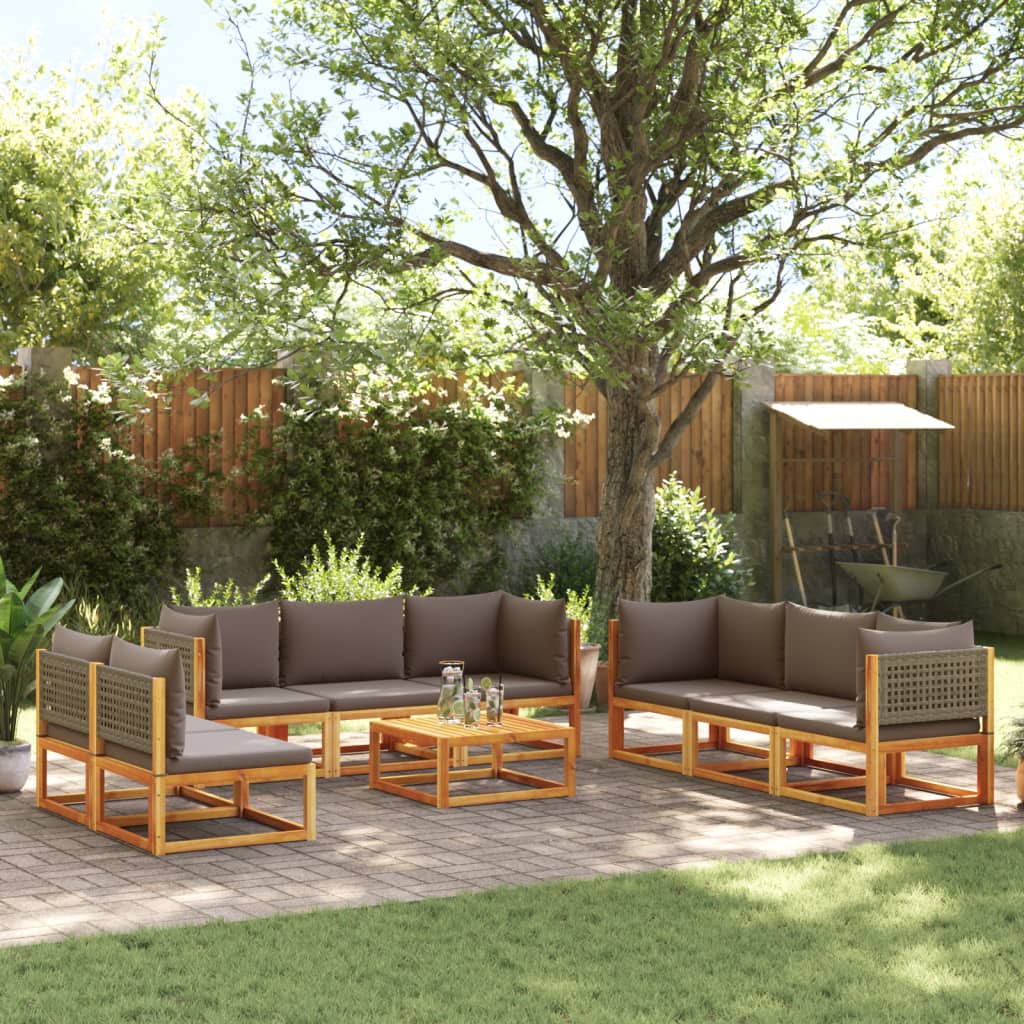 vidaXL Set di divani da giardino 9 pezzi con cuscini in legno di acacia e rattan