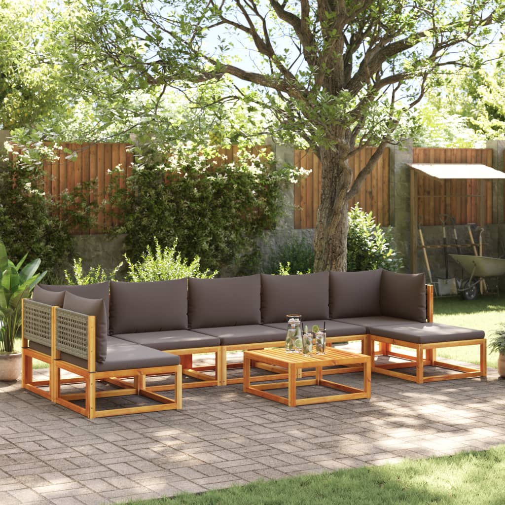 vidaXL Set di divani da giardino 8 pezzi con cuscini in legno di acacia e rattan