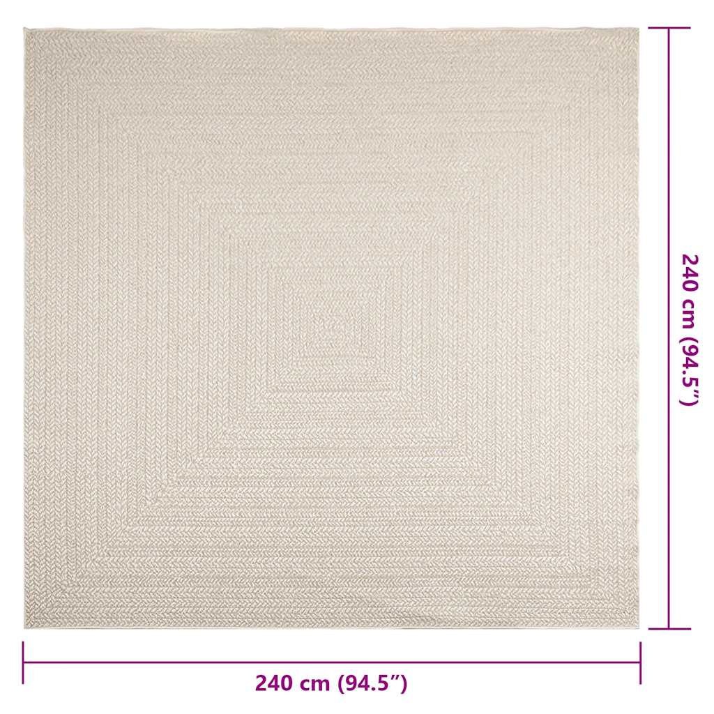 vidaXL Tappeto ZIZUR Crema 240x240 cm Aspetto Iuta Interni ed Esterni