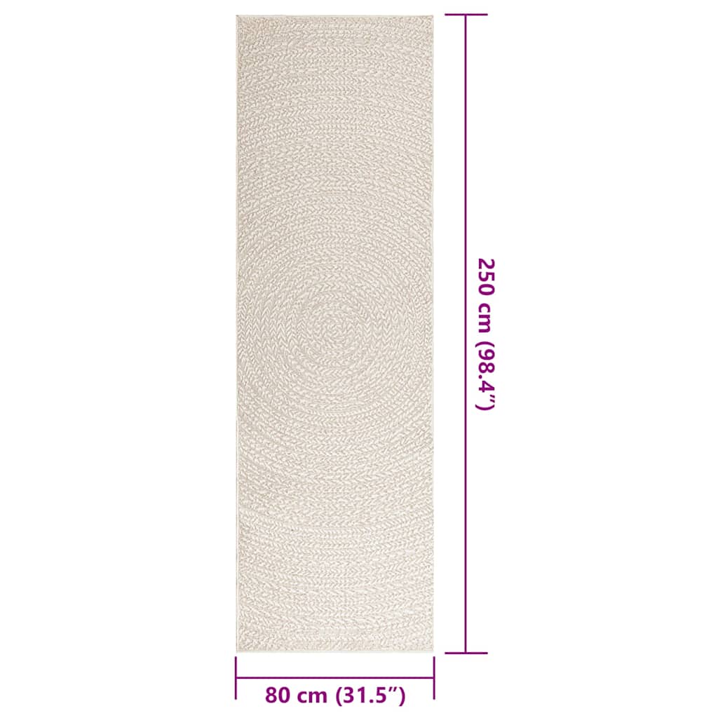 Tappeto ZIZUR Crema 80x250 cm Aspetto Iuta Interni ed Esterni 4010374