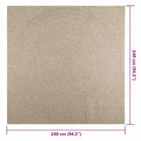 vidaXL Tappeto ZIZUR Beige 240x240 cm Aspetto Iuta Interni ed Esterni