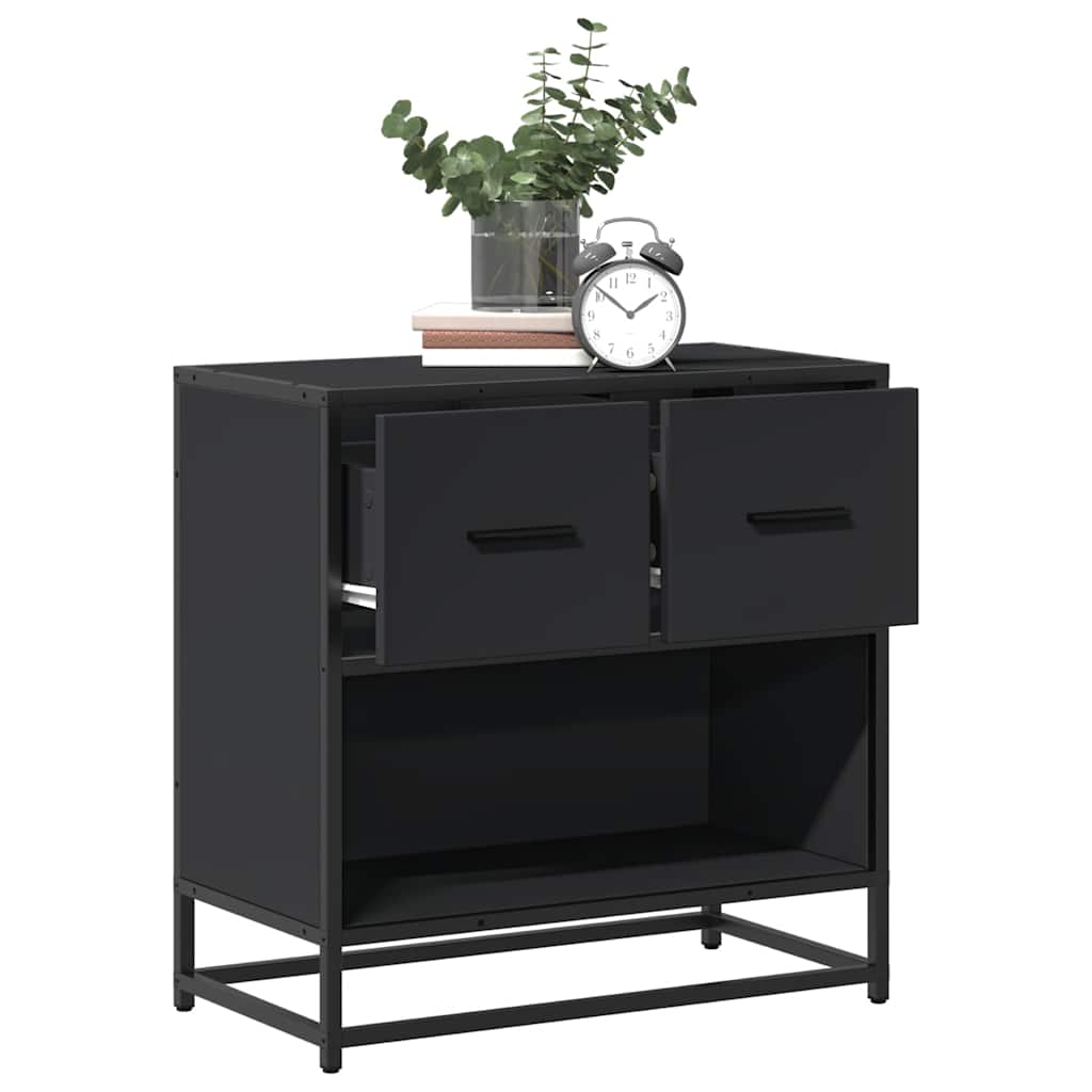 Comodino Nero 60x31x60 cm in Legno Multistrato e Metallo