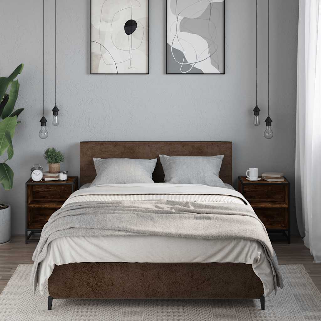 Comodini Rovere Fumo 2 pz-Set di 2 Tavolino da notte 40x31x50 cm Legno Multistrato Metallo 223449
