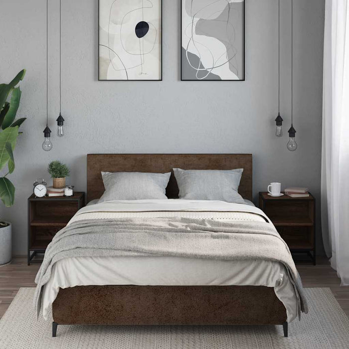vidaXL Comodini Rovere Marrone 2 pz Legno Multistrato Metallo