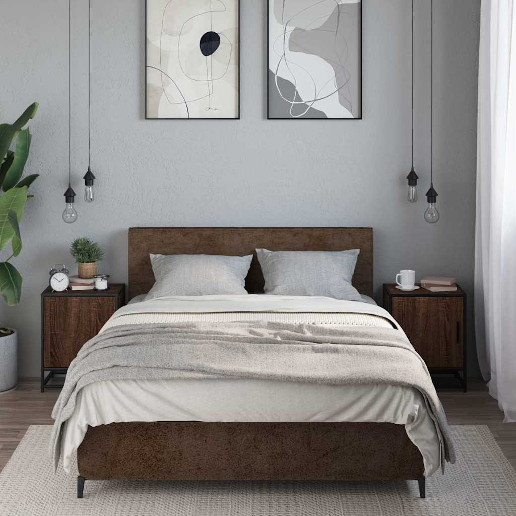 Comodini Rovere Marrone 2 pz-Set di 2 Tavolino da notte Legno Multistrato e Metallo