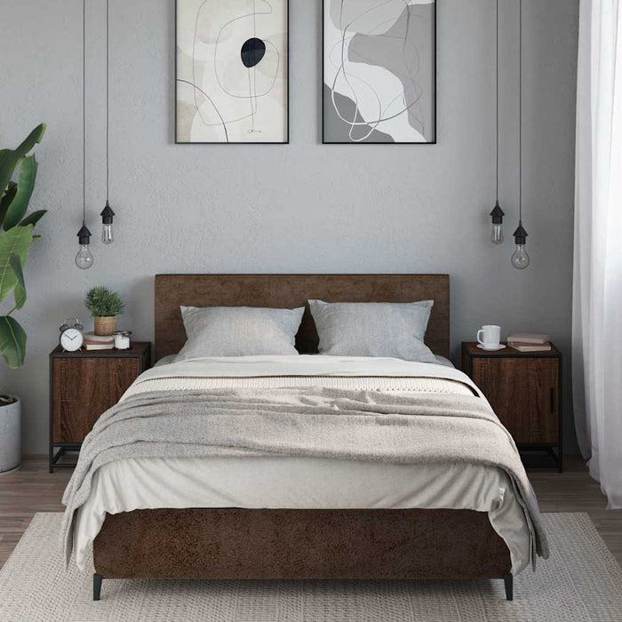 Comodini Rovere Marrone 2 pz-Set di 2 Tavolino da notte Legno Multistrato e Metallo