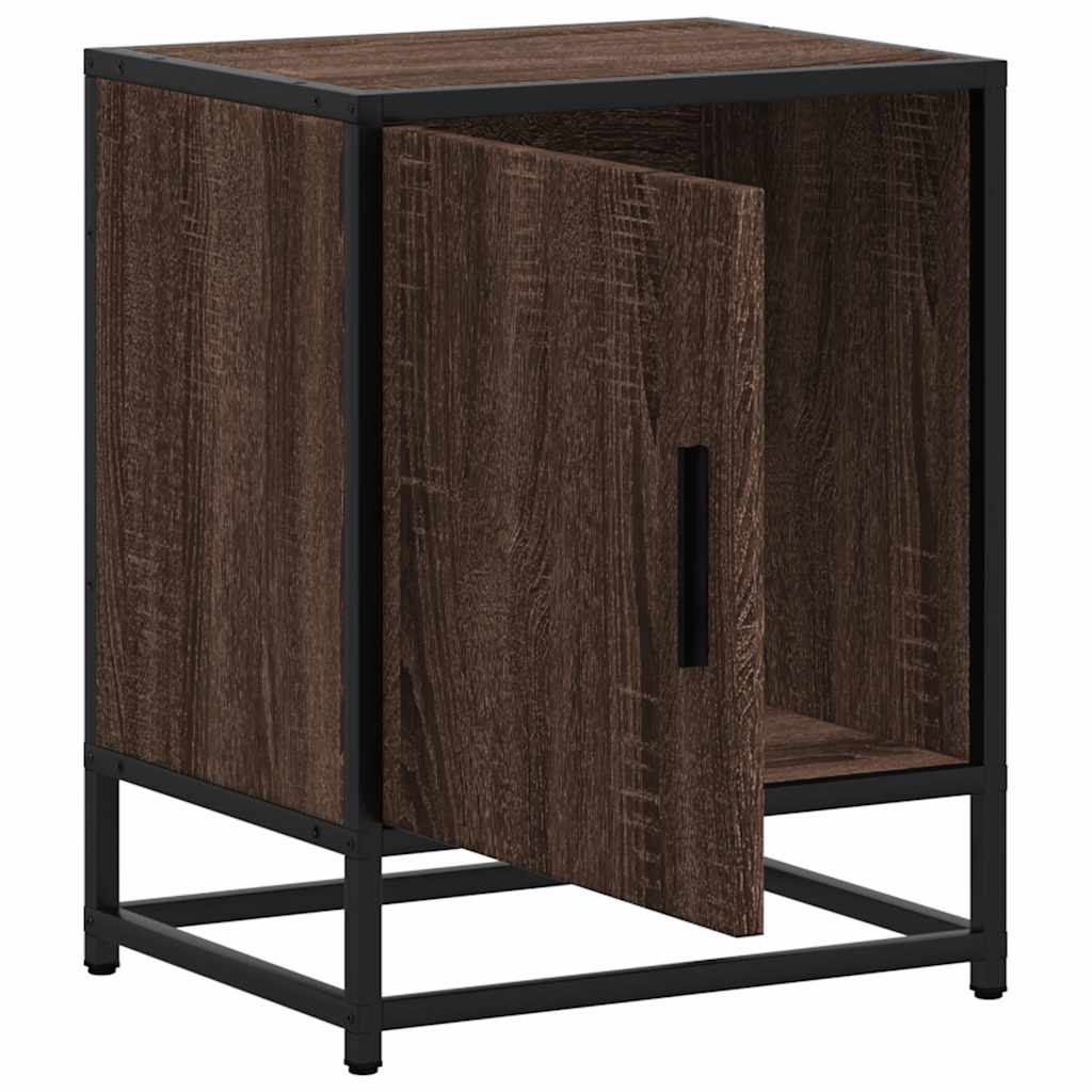 Comodini Rovere Marrone 2 pz-Set di 2 Tavolino da notte Legno Multistrato e Metallo