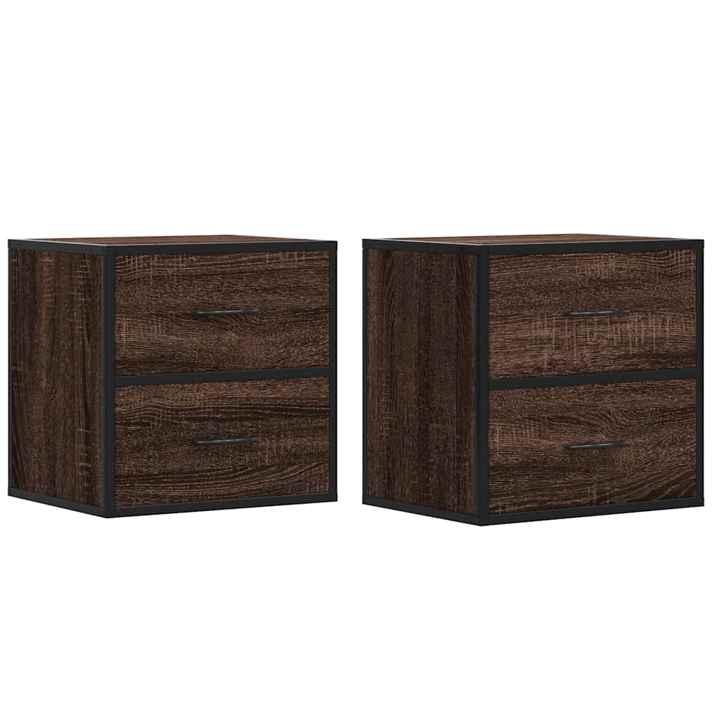Comodini a Muro 2 pz-Set di 2 Tavolino da notte Rovere Marrone 40x31x39,5 cm 566202